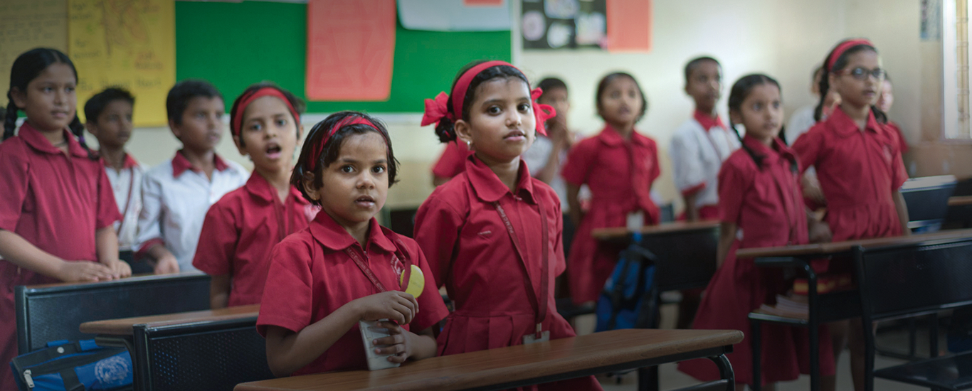 Students in a classroom supported by Bajaj Finserv CSR programmes