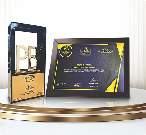 Prestigious Brands of India 2025 trophy and plaque for Bajaj Broking