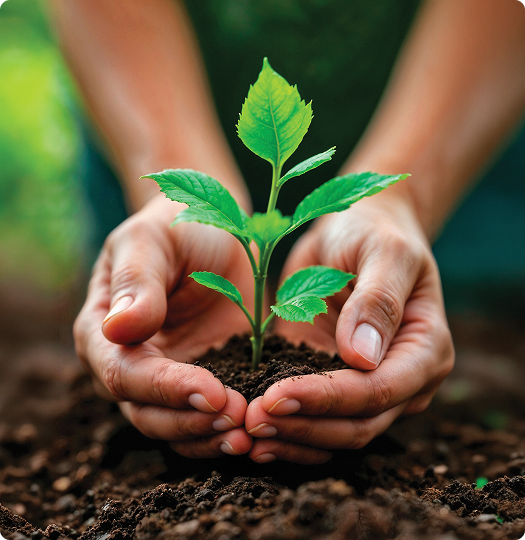Hands holding a sapling